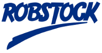 Robstock Ltd logo, blue text with hand drawn blue marker line underneath