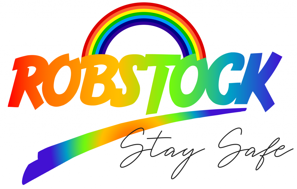 Robstock Covid-19 logo, in rainbow effect in support of the frontline workers and the NHS